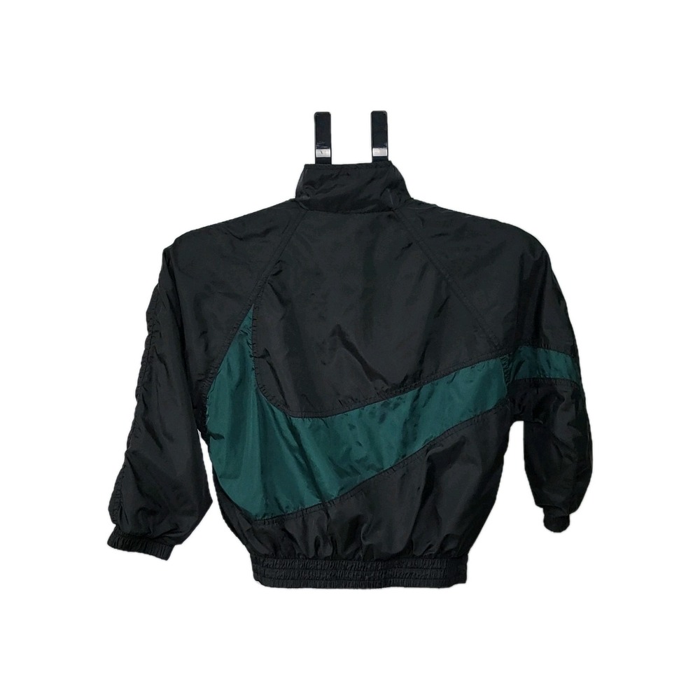 Vintage Nike Spellout Big Swoosh Nylon Track Jacket Black Teal Youth Small
